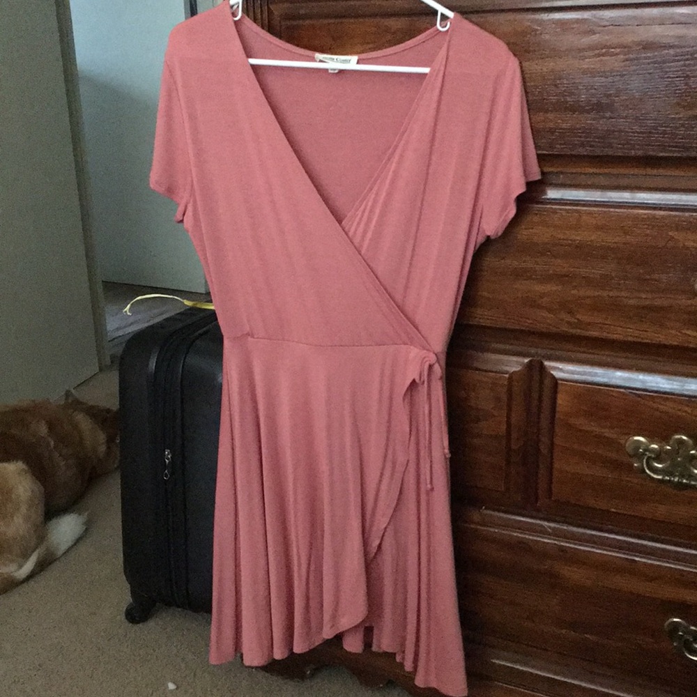 Faux pink wrap dress